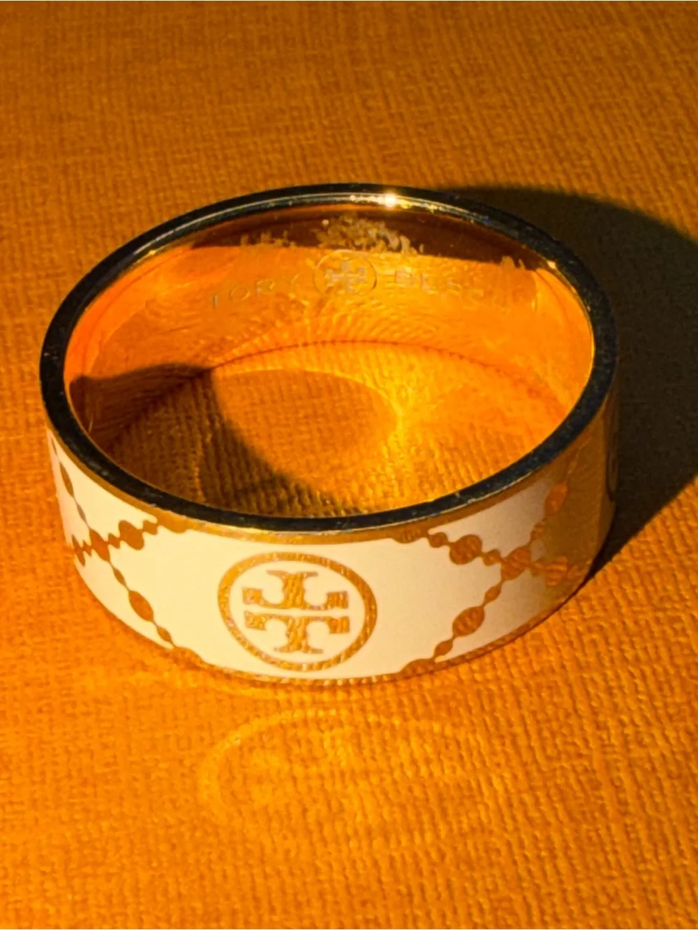 Tory Burch White Logo Enamel Ring size 8